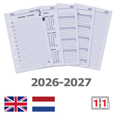 6231-26-27 125 x 80 mm Pocket 6 recharges quotidiennes pour classeurs à anneaux NL EN 2026 2027